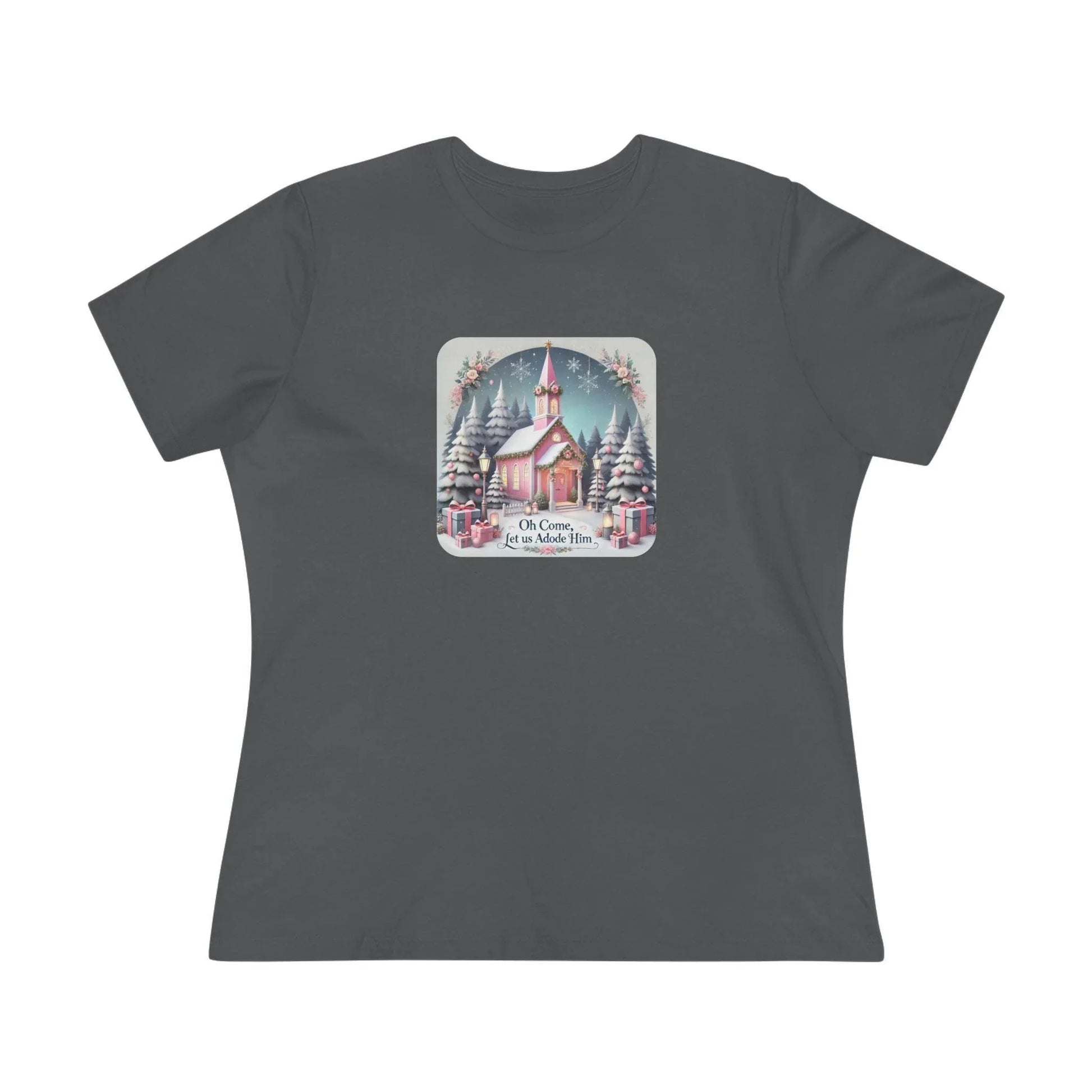 💖⛪ Pink Church - Oh Come, Let Us Adore Him ❄️🎁 - Women's Softstyle Tee - Whippie's