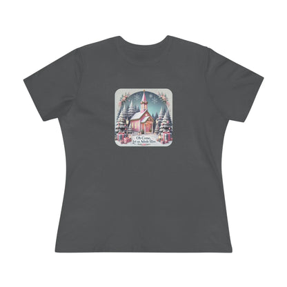 💖⛪ Pink Church - Oh Come, Let Us Adore Him ❄️🎁 - Women's Softstyle Tee - Whippie's