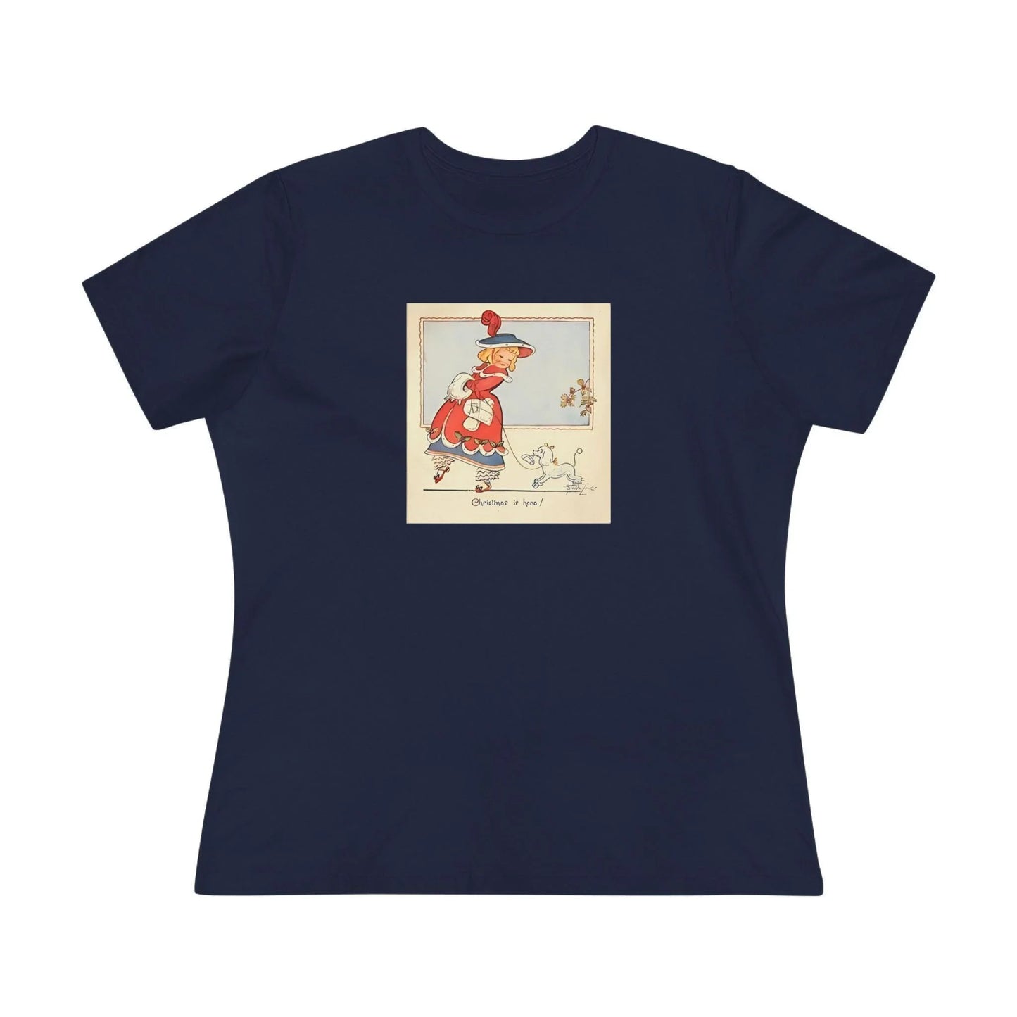 Christmas is Here - Vintage Girl with Poodle - Women's Softstyle Tee - Whippie's