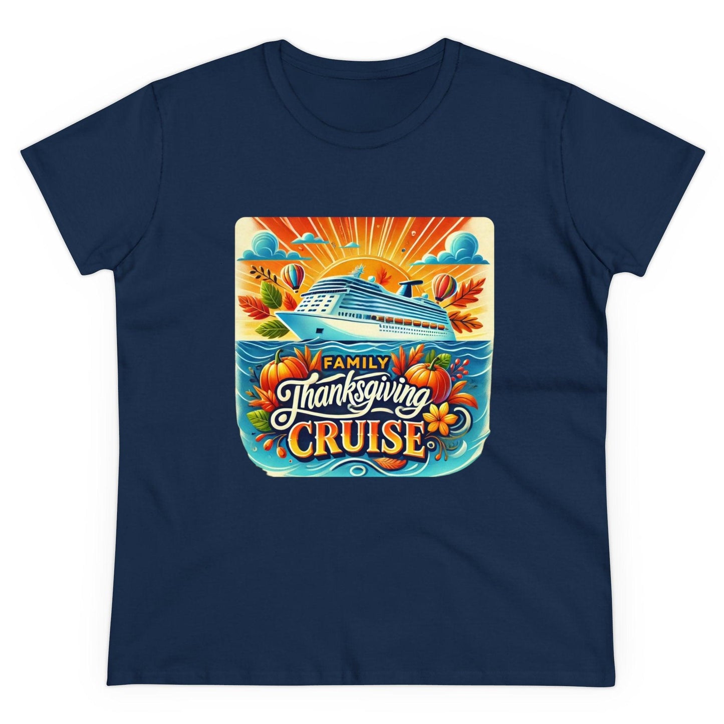Family Thanksgiving Cruise - Gobble 'til You Wobble! 🚢🍂 Women's Midweight Cotton Tee - Whippie's