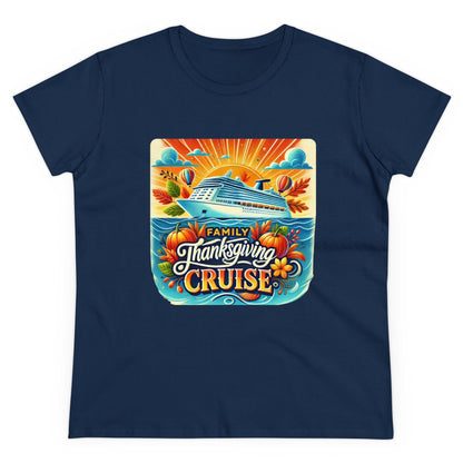 Family Thanksgiving Cruise - Gobble 'til You Wobble! 🚢🍂 Women's Midweight Cotton Tee - Whippie's
