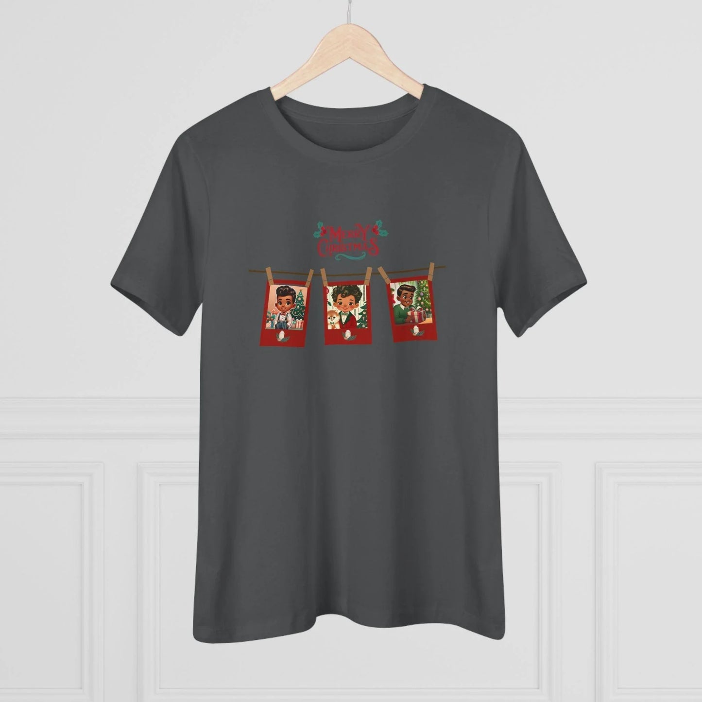 Merry Christmas - Photo Banner - Darker Skin Tone - Women's Softstyle Tee - Whippie's