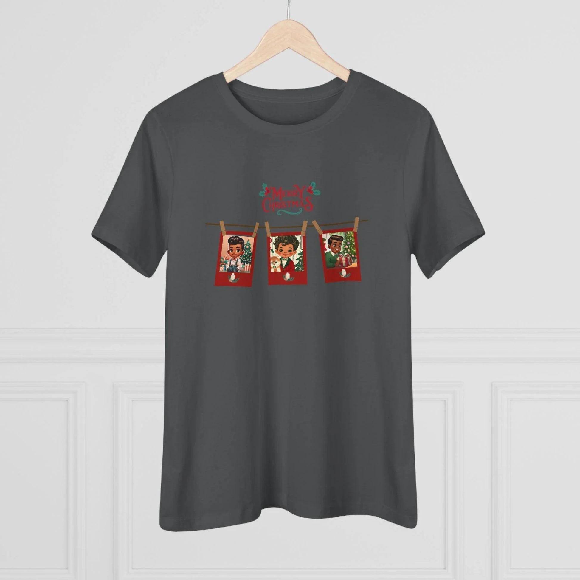 Merry Christmas - Photo Banner - Darker Skin Tone - Women's Softstyle Tee - Whippie's
