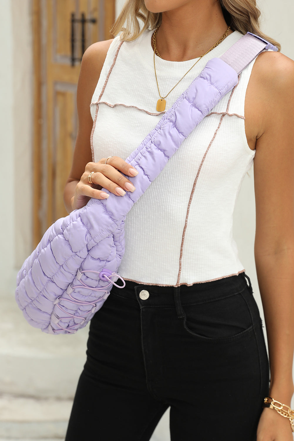 Marshmallow Quilted Sling Bag | Drawstring Crossbody Bag