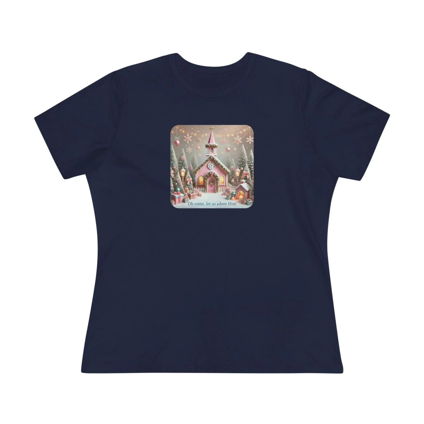 💖🏡 Pink Christmas Village - Oh Come, Let Us Adore Him ✨🎄 - Women's Softstyle Tee - Whippie's