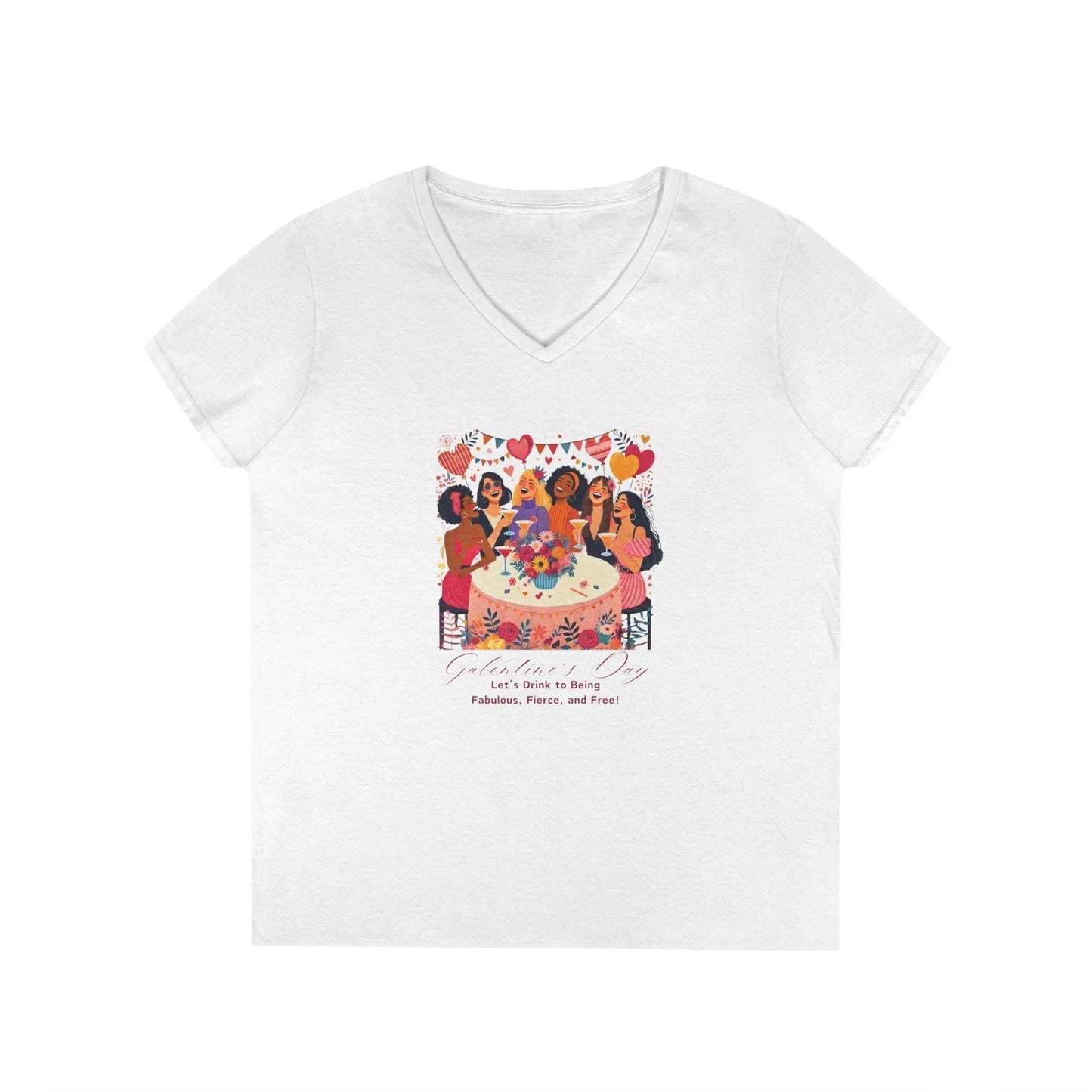 💖 Galentine's Day: Fabulous, Fierce & Free! 🥂 Ladies' V-Neck Tee ✨ Celebrate the power of female friendship! - Whippie's
