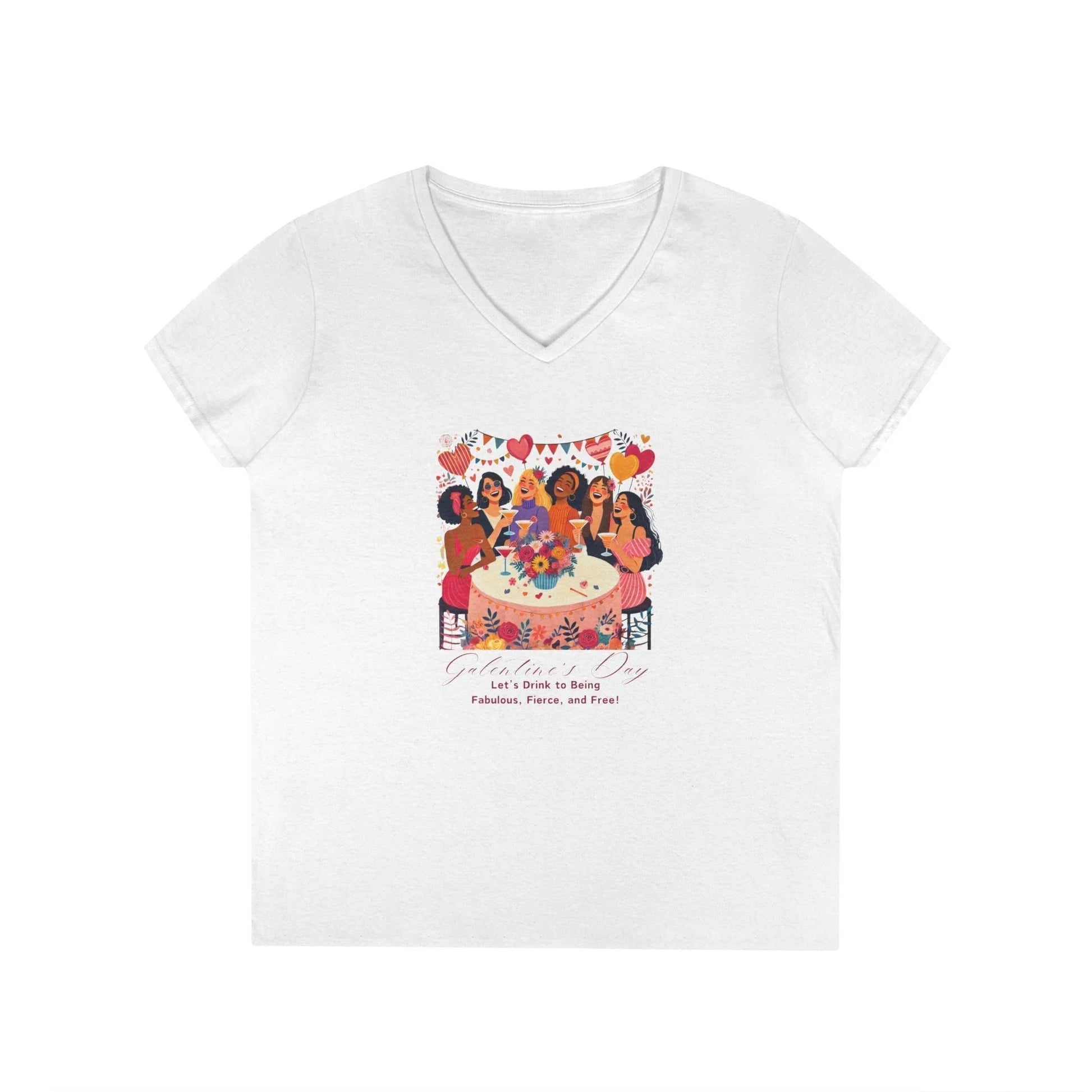 💖 Galentine's Day: Fabulous, Fierce & Free! 🥂 Ladies' V-Neck Tee ✨ Celebrate the power of female friendship! - Whippie's