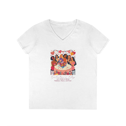 💖 Galentine's Day: Fabulous, Fierce & Free! 🥂 Ladies' V-Neck Tee ✨ Celebrate the power of female friendship! - Whippie's
