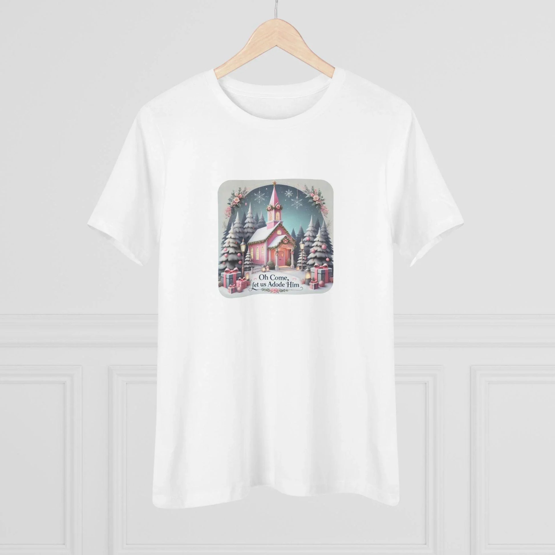 💖⛪ Pink Church - Oh Come, Let Us Adore Him ❄️🎁 - Women's Softstyle Tee - Whippie's