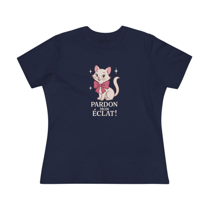 Pardon Mon Éclat White Sparkly Cat with Pink Bow Women's Tee