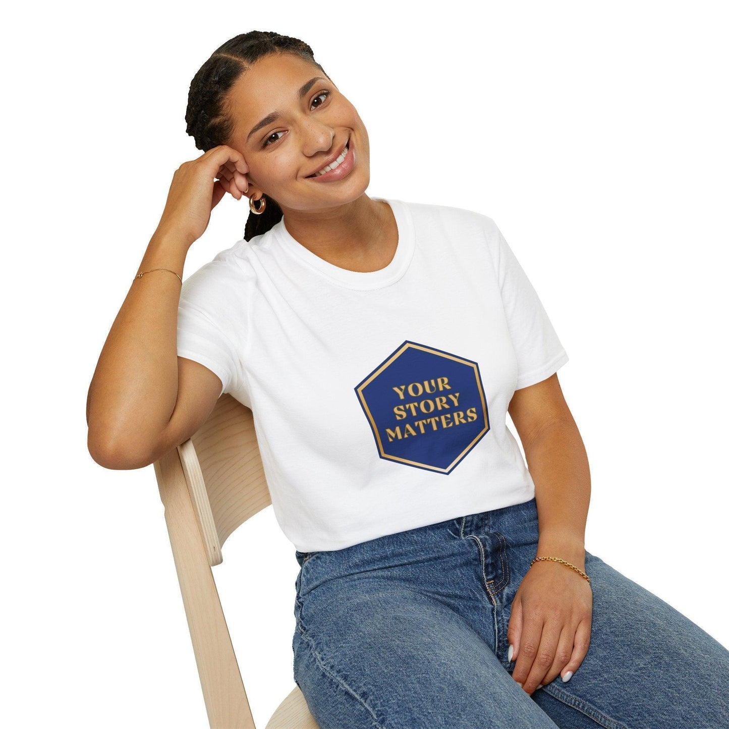 Your Story Matters - Blue and Gold Sign - Unisex T-Shirt - Whippie's