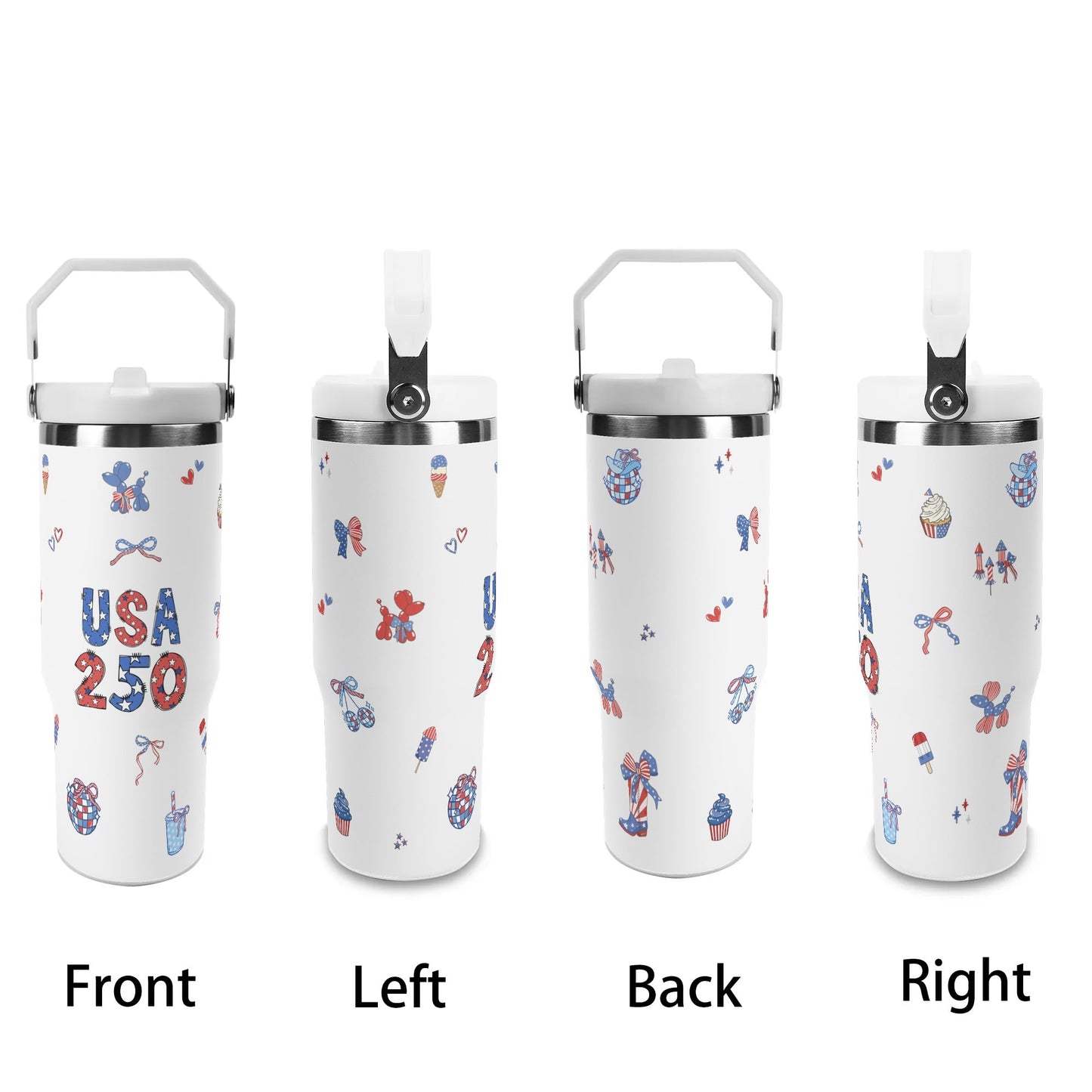 USA 250 Tumbler Front, Left, Back and Right Views