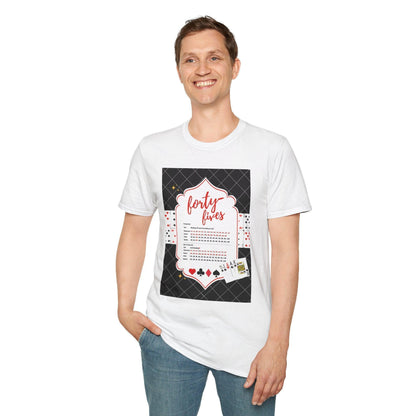 Forty-Fives Card Rankings - Black Background - Unisex T-Shirt - Whippie's