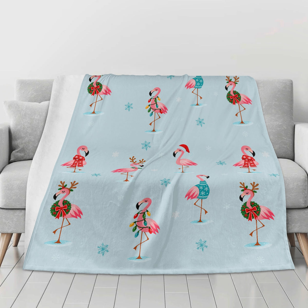 Retro pink flamingo Christmas blanket product detail