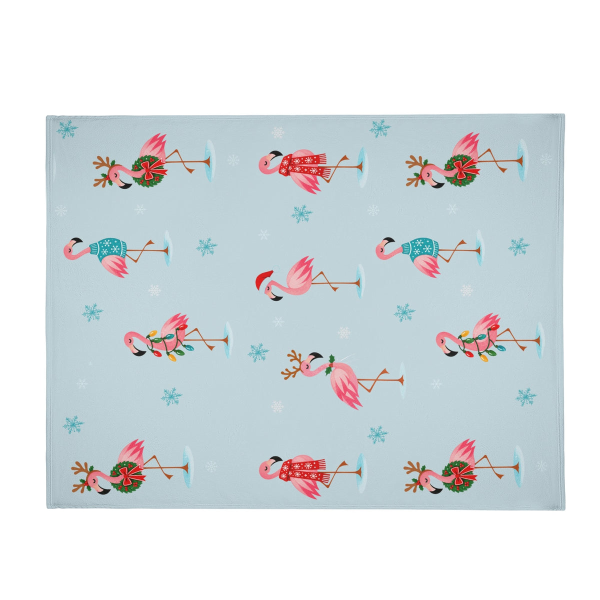 Festive Christmas flamingo blanket in pink and turquoise holiday style