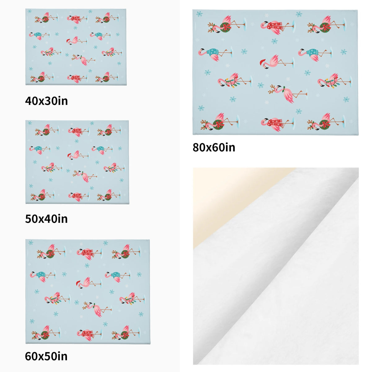 Retro holiday flamingo blanket with playful Christmas accessories