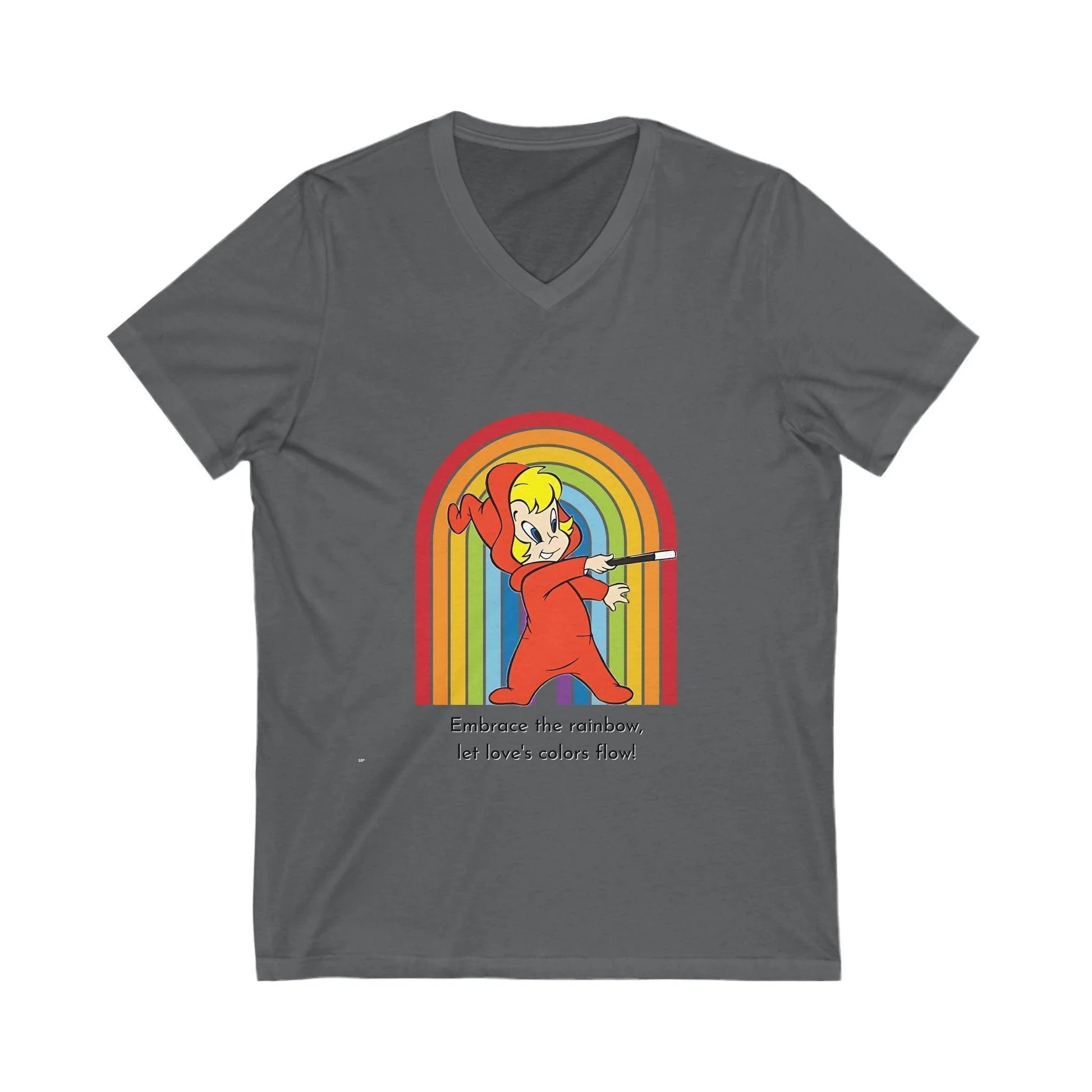 Wendy the Good Little Witch: Rainbow of Love - Unisex Jersey Short Sleeve V-Neck Tee - Whippie's