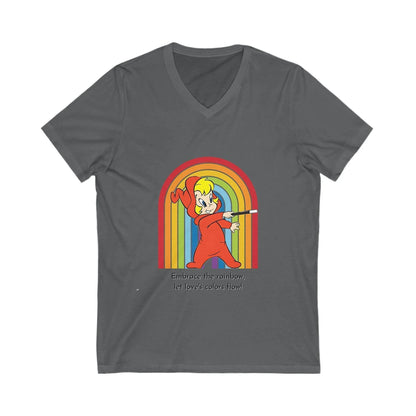 Wendy the Good Little Witch: Rainbow of Love - Unisex Jersey Short Sleeve V-Neck Tee - Whippie's