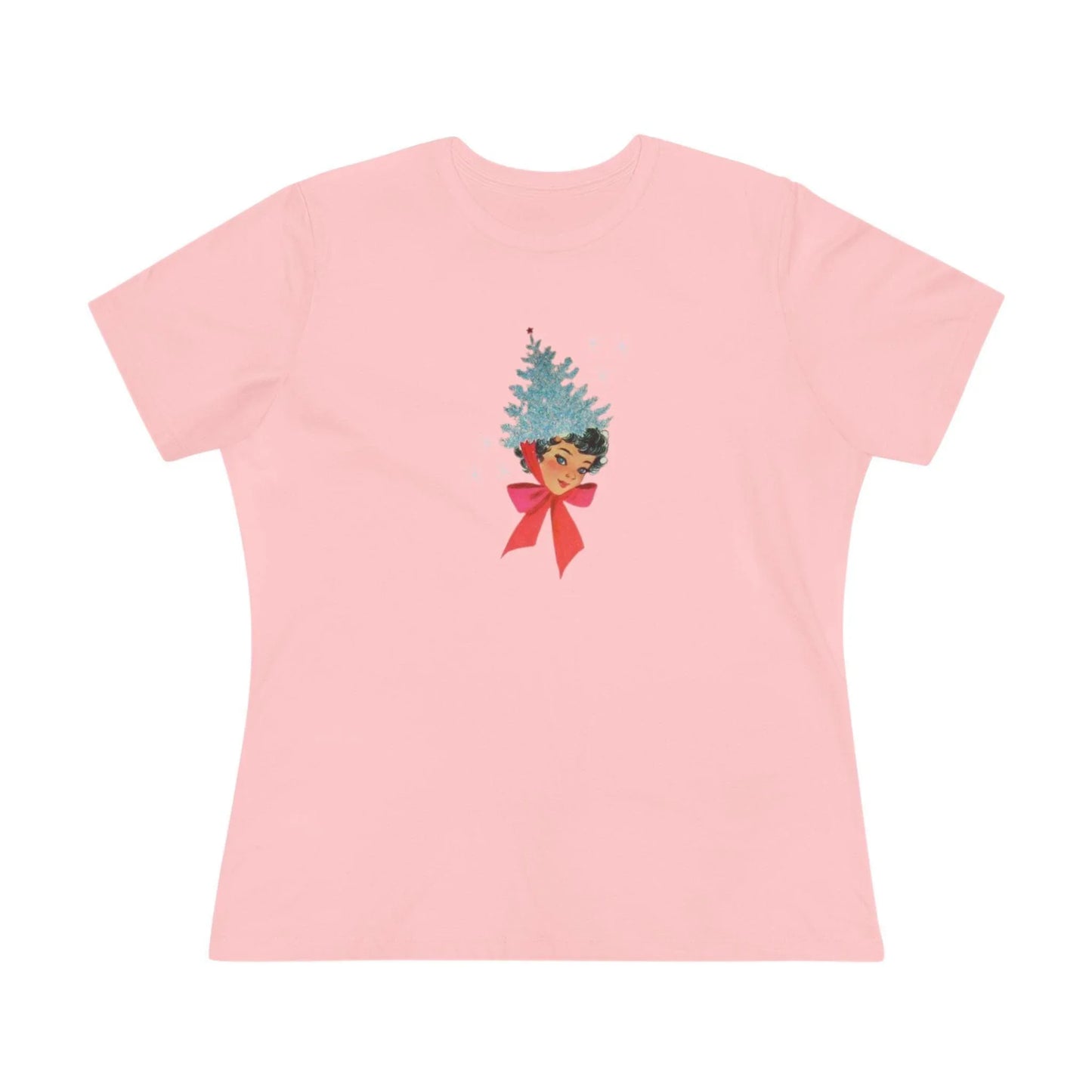 Retro Lady with Tinsel Christmas Tree Hat - Women's Tee - Whippie's