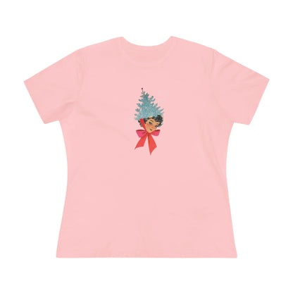 Retro Lady with Tinsel Christmas Tree Hat - Women's Tee - Whippie's