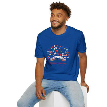 Merry Happy Everything 🎉 Unisex T-Shirt - Red, White & Blue Holiday Cheer! - Whippie's