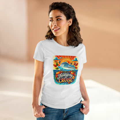 Family Thanksgiving Cruise - Gobble 'til You Wobble! 🚢🍂 Women's Midweight Cotton Tee - Whippie's