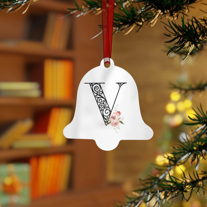 Floral Letters: Letter V - Metal Christmas Ornament - Whippie's