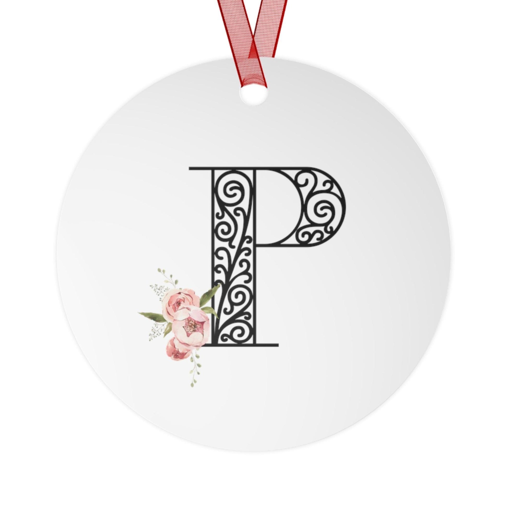 Floral Letters: Letter P - Metal Christmas Ornament - Whippie's