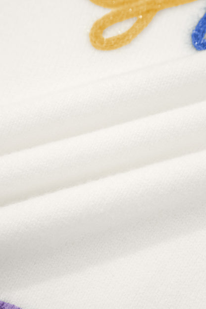 Mardi Gras Sweater | Tinsel Letter Short Sleeve Sweater