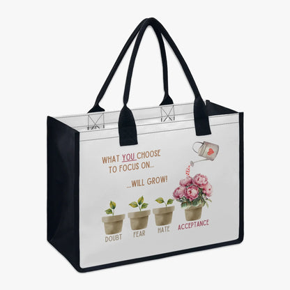 What You Choose to Focus On... Will Grow! Shopping Tote Bag - 🌱 Carry Positivity and Groceries with Style! 🌱 - Whippie's