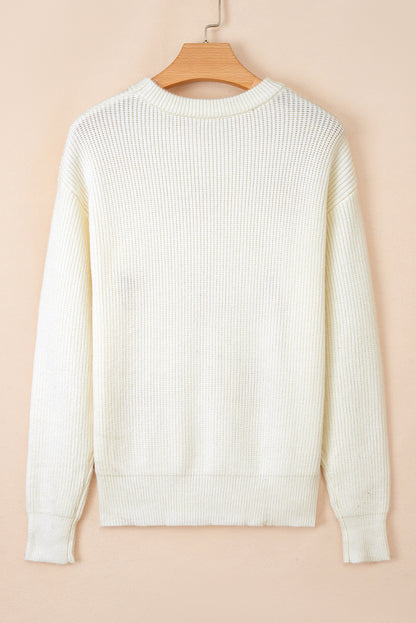Beige Pumpkin Embroidered Thanksgiving Sweater