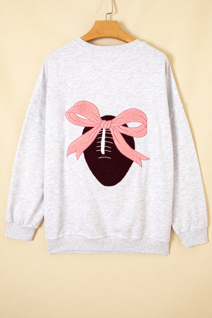 Football Bow Sweatshirt | Light Grey Embroidered Game Day Top