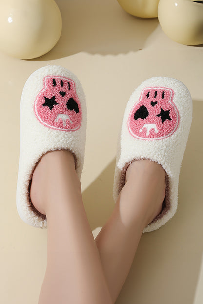 White Halloween Skull Plush House Slippers