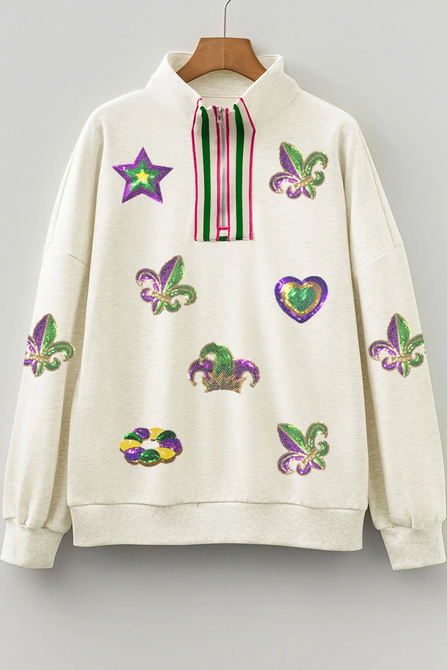 Sequin Mardi Gras Sweatshirt | Zip Pullover