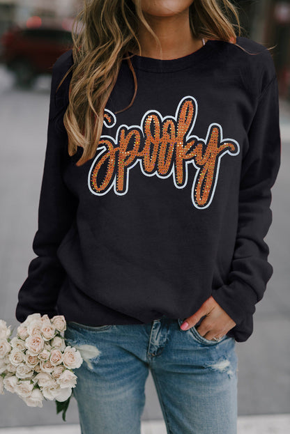 Spooky Rhinestone Halloween Sweatshirt | Black Pullover