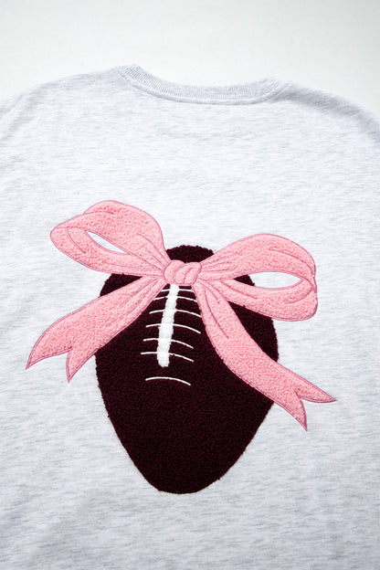 Football Bow Sweatshirt | Light Grey Embroidered Game Day Top
