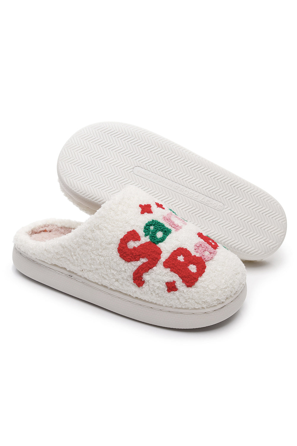 White Plush Santa Baby Christmas House Slippers