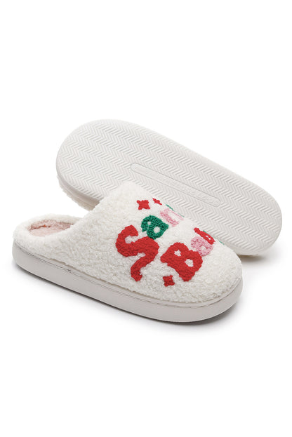 White Plush Santa Baby Christmas House Slippers