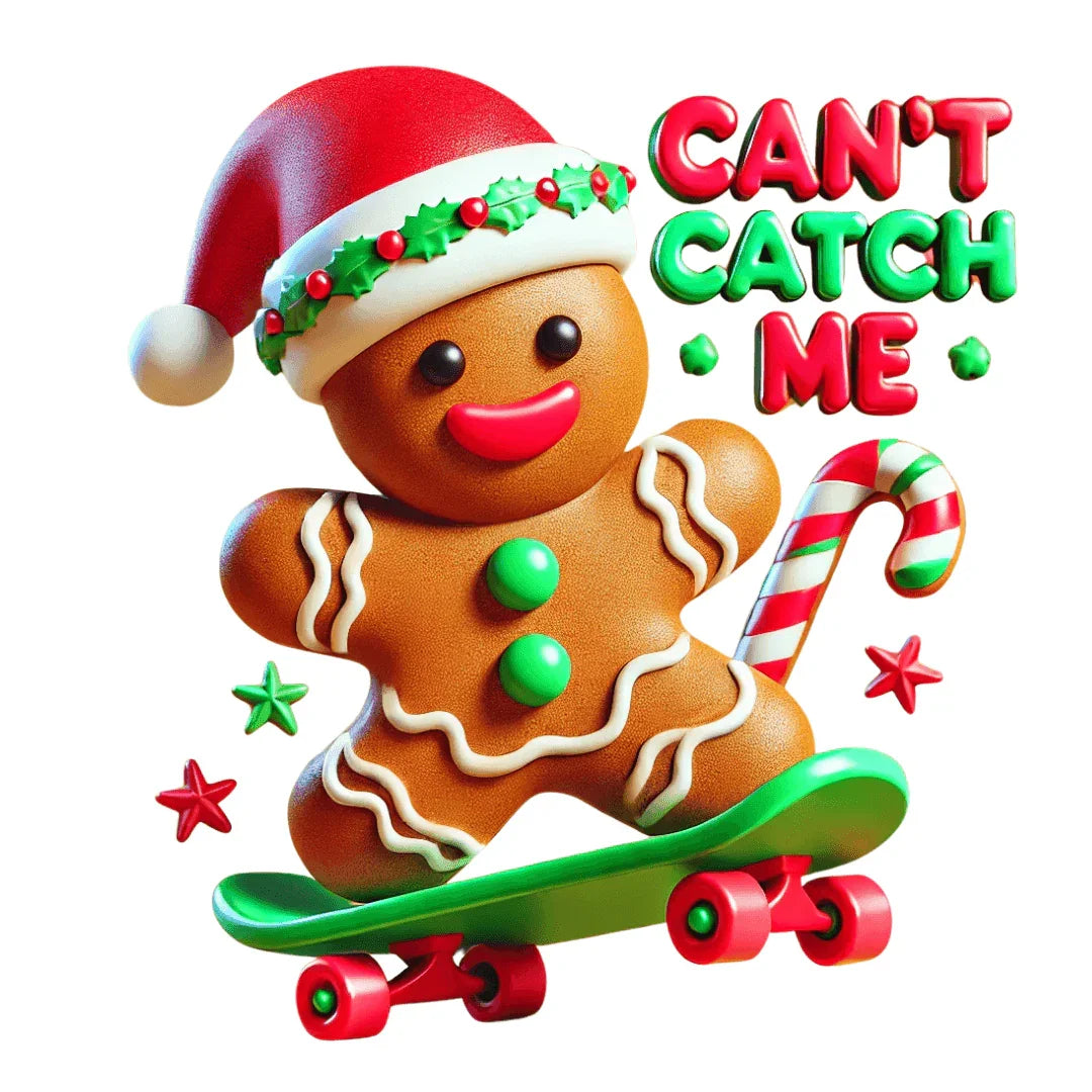 Can't Catch Me! Kids' Tee Gingerbread Man on a Skateboard 🛹💨 - Whippie's