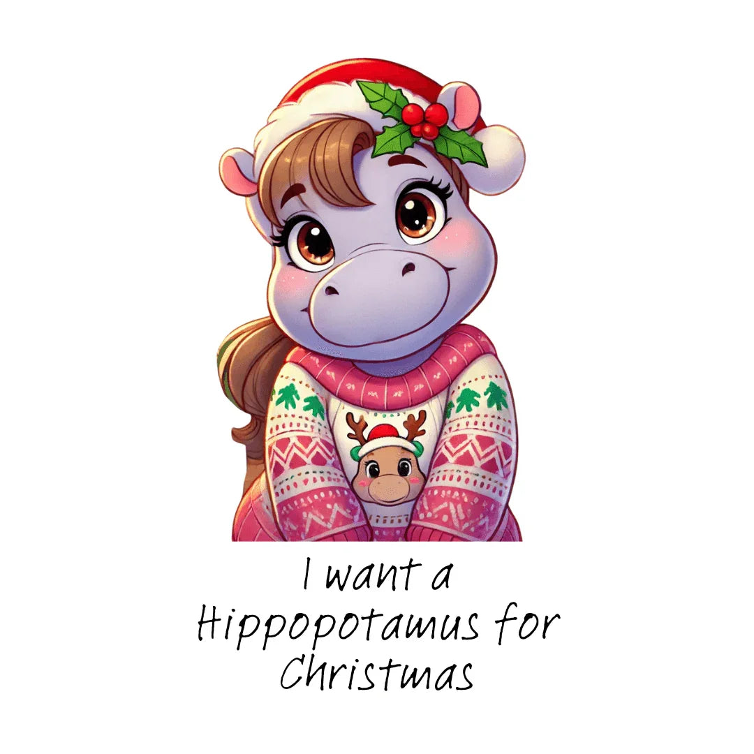I Want a Hippopotamus for Christmas 🦛🎄 Girl Hippo - Kids' Tee! 🎁✨ - Whippie's