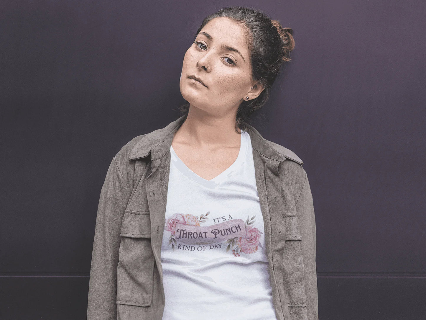 It's a Throat Punch Kind of Day 🌸👊 Unisex Jersey Short Sleeve V-Neck Tee - Whippie's