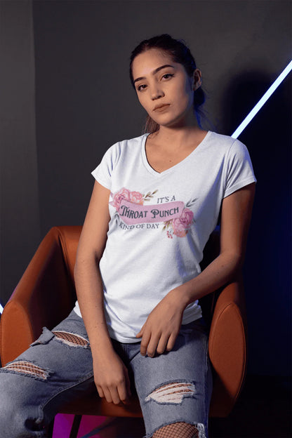 It's a Throat Punch Kind of Day 🌸👊 Unisex Jersey Short Sleeve V-Neck Tee - Whippie's