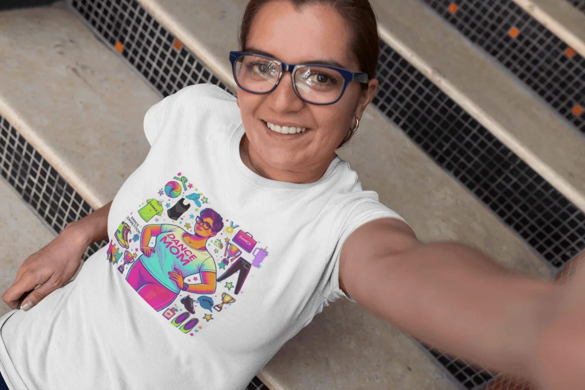 Dance Mom: "You've Got This" - Brunette with Glasses Mom - Short Hair - Boy Dancer - Women's Softsyle Tee - Whippie's