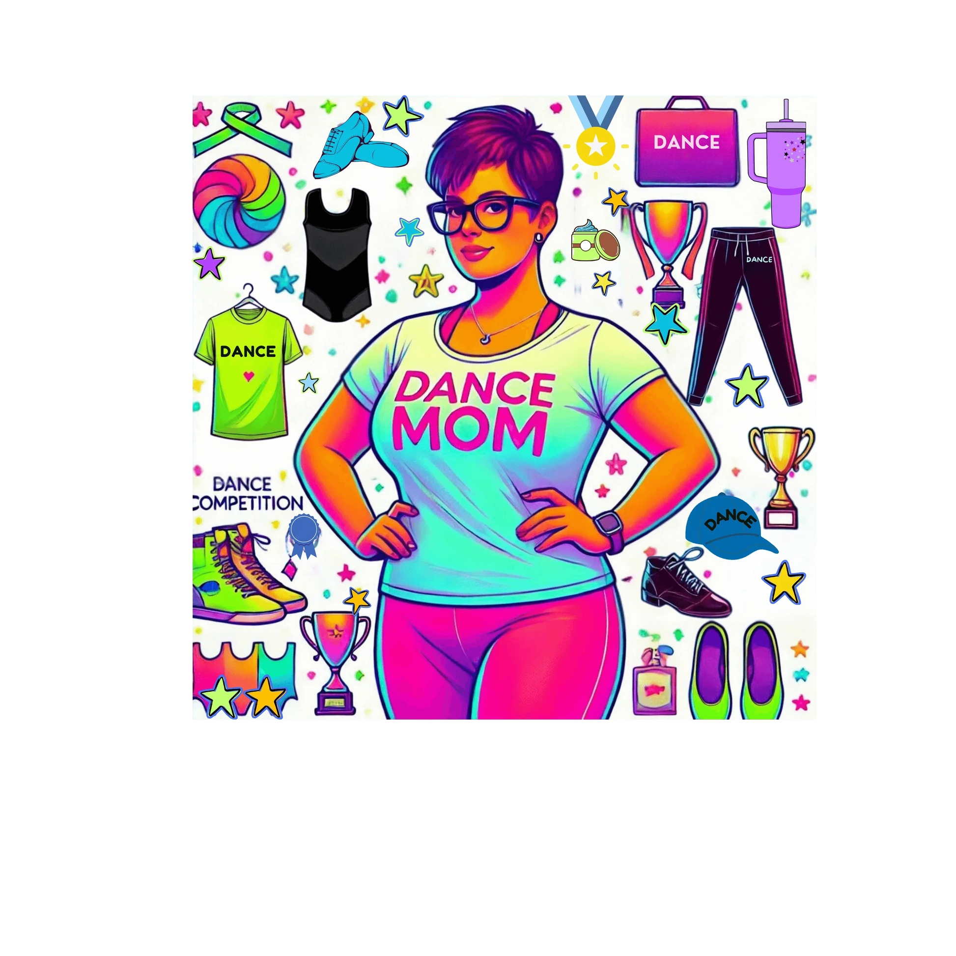 Dance Mom: "You've Got This" - Brunette with Glasses Mom - Short Hair - Boy Dancer - Women's Flowy Racerback Tank - Whippie's