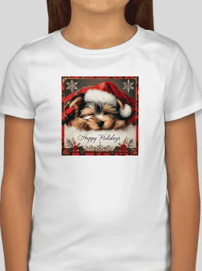Snoozing Santa's Little Helper: Happy Holidays 🐶 Kids Heavy Cotton™ Tee! - Whippie's