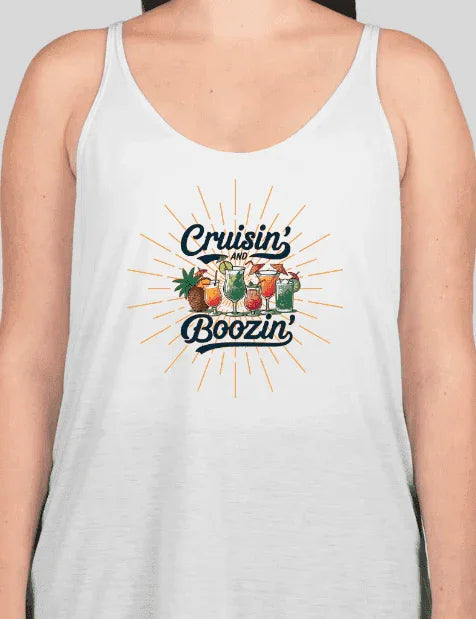 Cruisin' & Boozin' 🍹☀️ Women's Flowy Racerback Tank - Personalizable - Whippie's