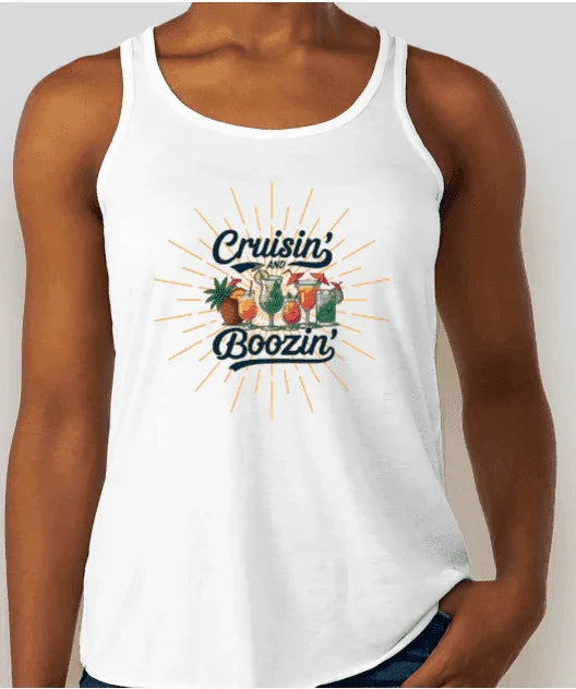 Cruisin' & Boozin' 🍹☀️ Women's Flowy Racerback Tank - Personalizable - Whippie's