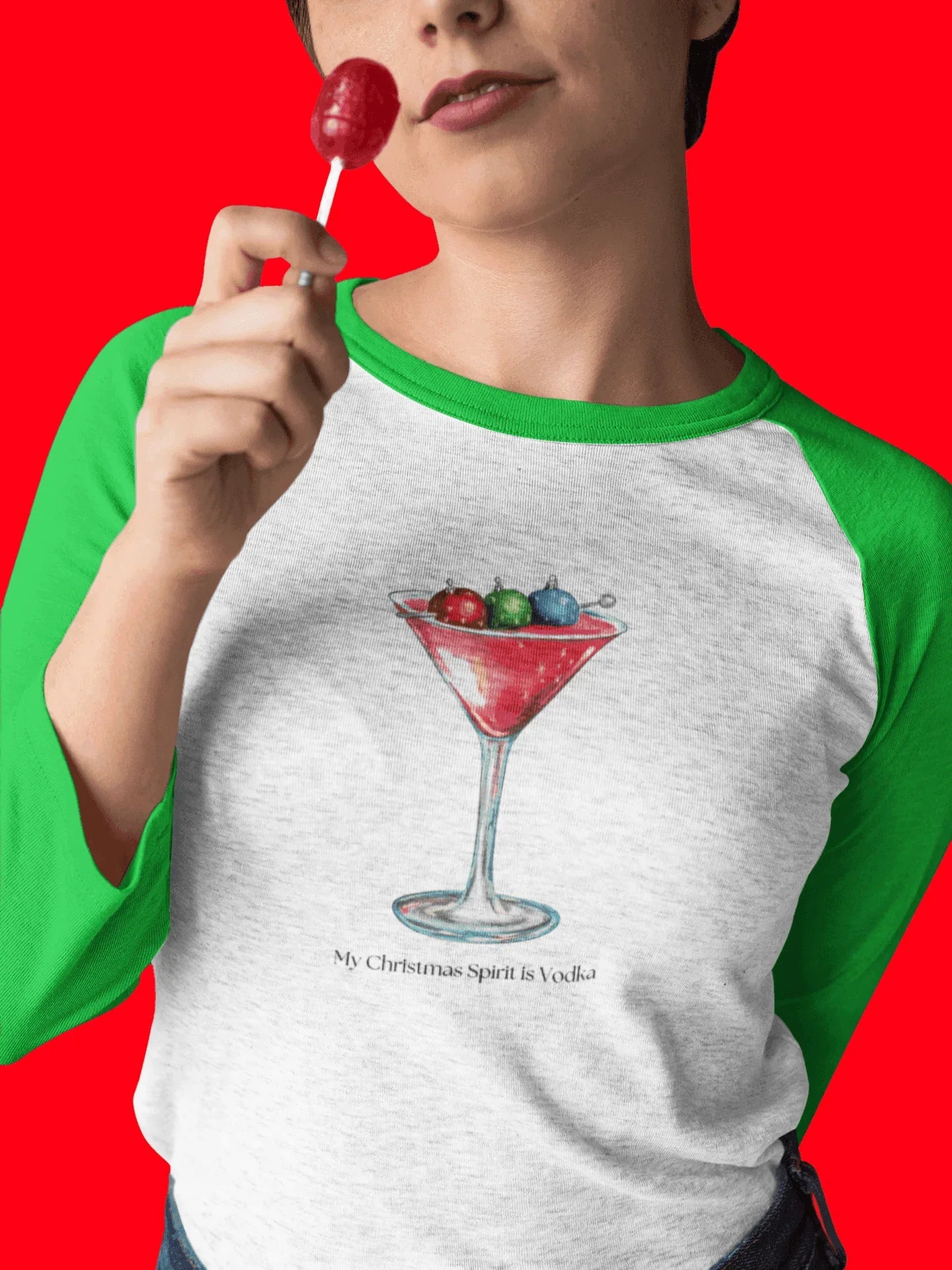 My Christmas Spirit is Vodka 🍸🎄 - Unisex 3/4 Sleeve T-shirt - Whippie's