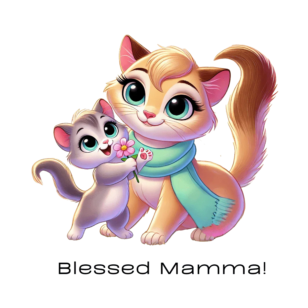 Blessed Mamma - Cat and Kitten 🐱💐 Ladies' V-Neck Tee 💖 - Whippie's