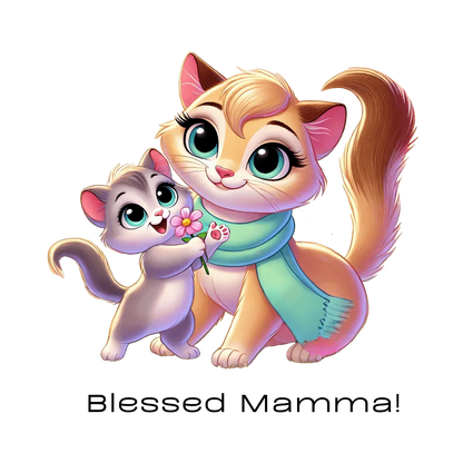 Blessed Mamma - Cat and Kitten 🐱💐 Ladies' V-Neck Tee 💖 - Whippie's